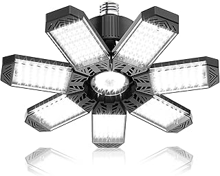 200W Eclairage Garage - 20000LM Puissant Plafonnier LED Garage &agrave; 7 Panneaux Ajustables, 6500K Lampe Atelier E26 / E27 Plafond pour Magasin, Entrep&ocirc;t, Cave, Sous-sol, Grenier