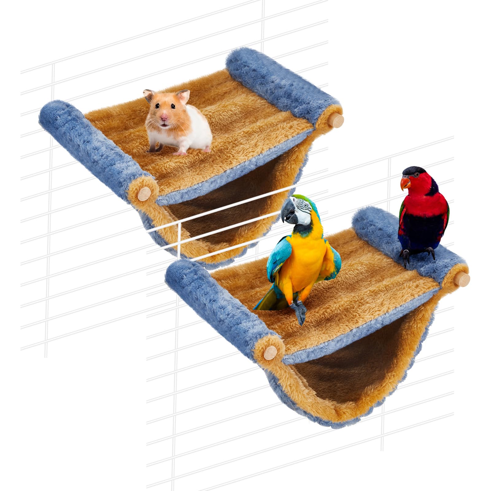 2 Pcs Winter Warm Rat Hammock Double Layer Pet Ferret Hammock Hanging Soft Plush Guinea Pig Bunk Bed for Cage Sleep Chinchilla Squirrel Hamster Mice Birds Small Animals Hideaway Hideout