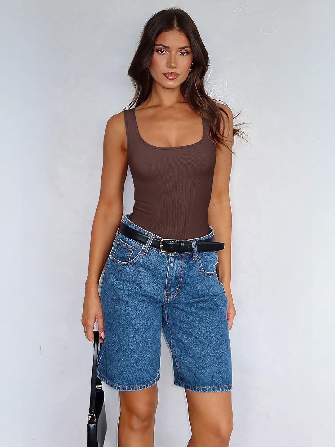 REORIA Tank Top Bodysuits for Women Ribbed Scoop Neck Sleeveless Slimming Basic Body Suit Tops Going Out Outfits 2026 Summer - Image 6