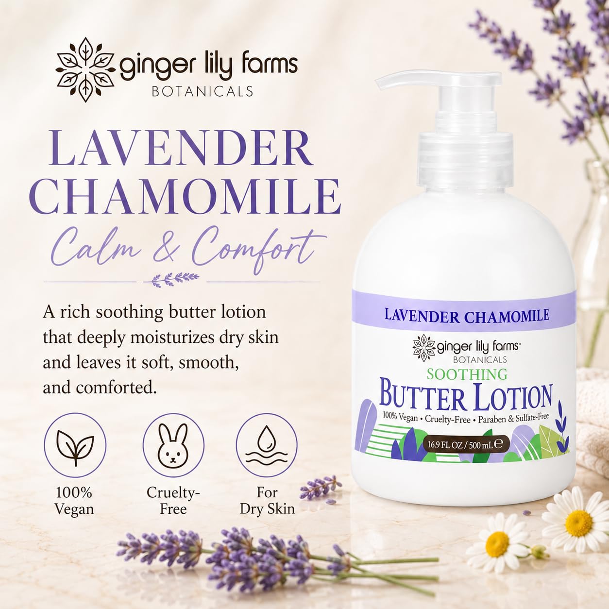 Ginger Lily Farms Botanicals Butter Lotion, 16.9oz, Lavender Chamomile image 4