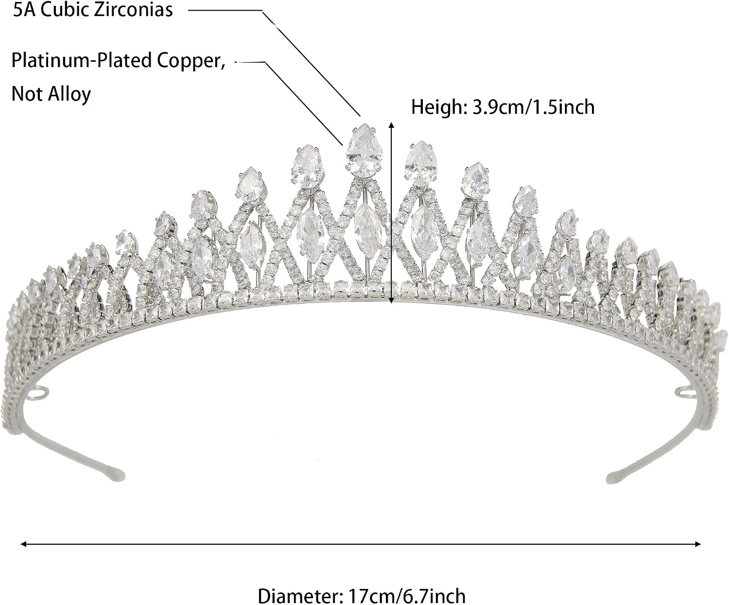 QXMYOO Crystals CZ Wedding Bridal Crown Cubic Zirconia Prom Pageant Birthday Queen Tiara Princess Diadem Women Crystal Headband Hair Accessories Jewelry Silver