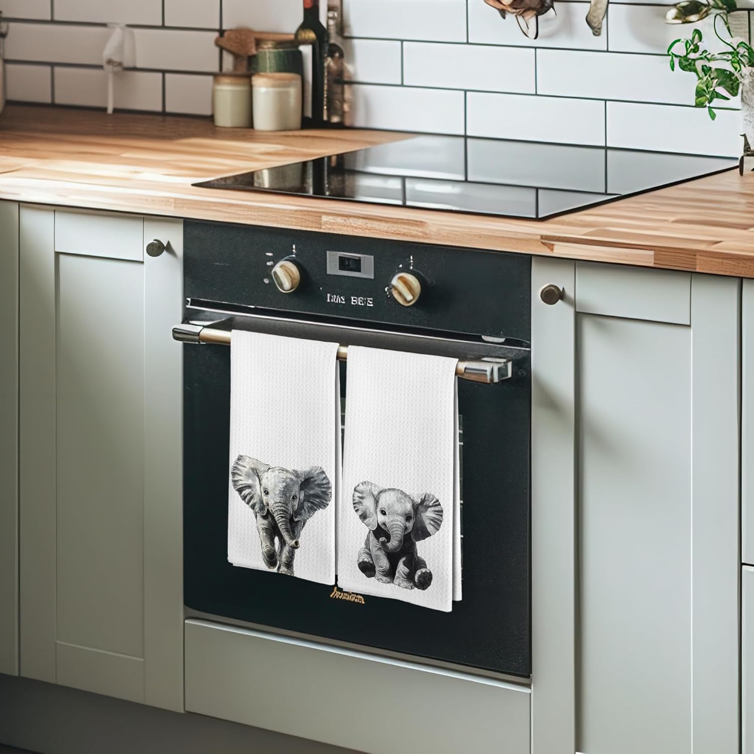 Funny Elephant Kitchen Towels and Dishcloths Sets of 2, Elephant Nursery Decor Gifts for Home,Woodsy Rustic Cabin Safari Jungle Nursery Decor Dish Hand Tea Towels for Bathroom Kitchen,16x24In - Image 6