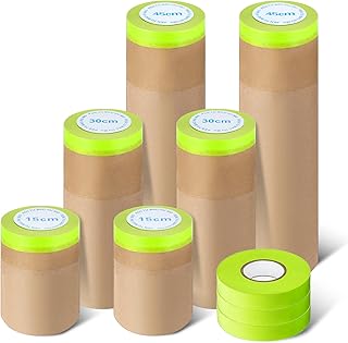 6 Pack Paint Masking Paper and 3 Rolls Masking Tape Set, 3 Size Tape and Drape Painters Paper for Automotive Paint Floor Protection Wall Covering Each Roll 50 Feet