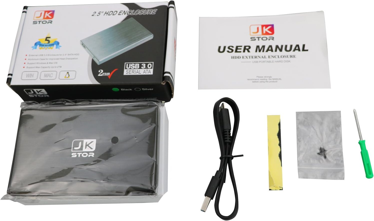 (JKStor) :External USB 3.0 Portable Enclosure for 2.5" SATA External Hard Drive (2 Years Warranty) - BLACK image 2