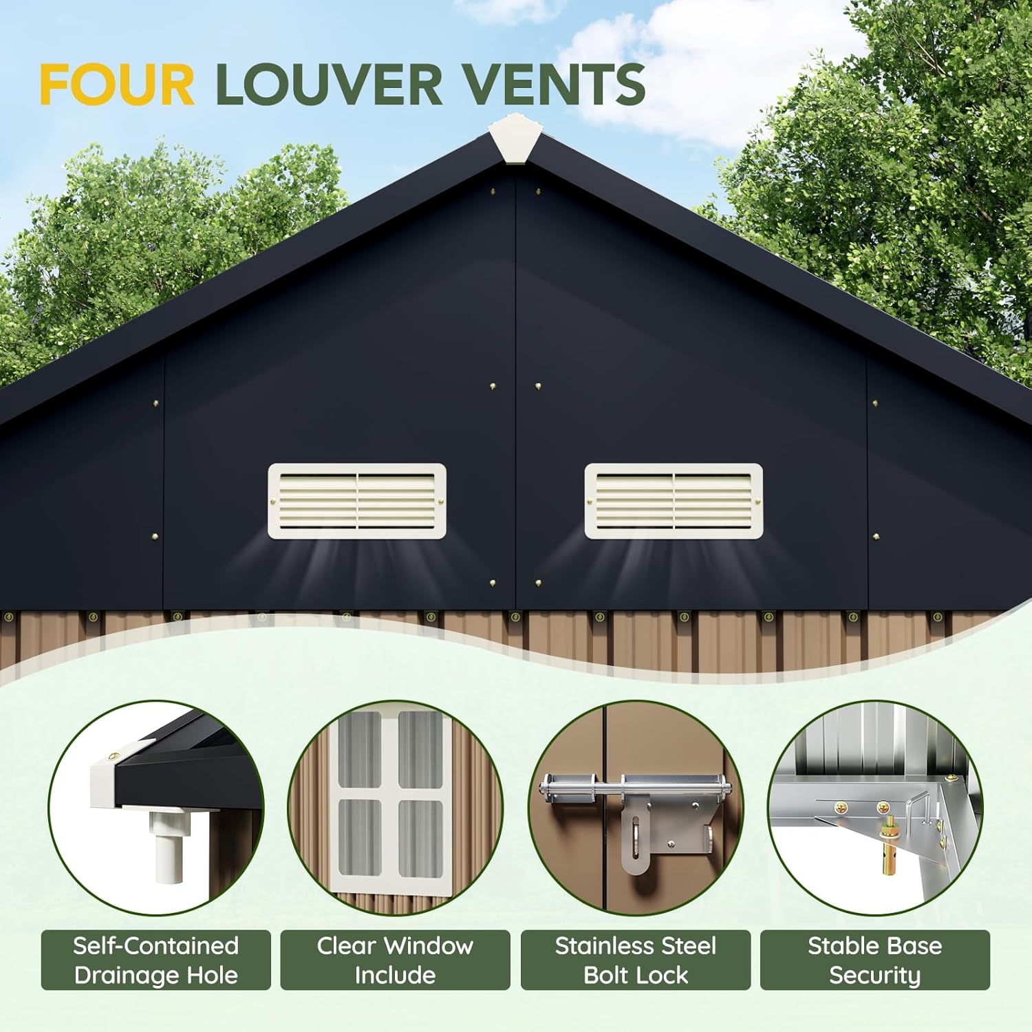 Breezz 8X10FT Outdoor Steel Storage Shed with Clear Window, Lockable Doors, Weather-Resistant Metal Tool Shed for Garden, Backyard, Patio, and Utility Storage.Brown Breezz 8X10FT Outdoor Steel Storage Shed with Clear Window, Lockable Doors, Weather-Resistant Metal Tool Shed for Garden, Backyard, Patio, and Utility Storage.Brown