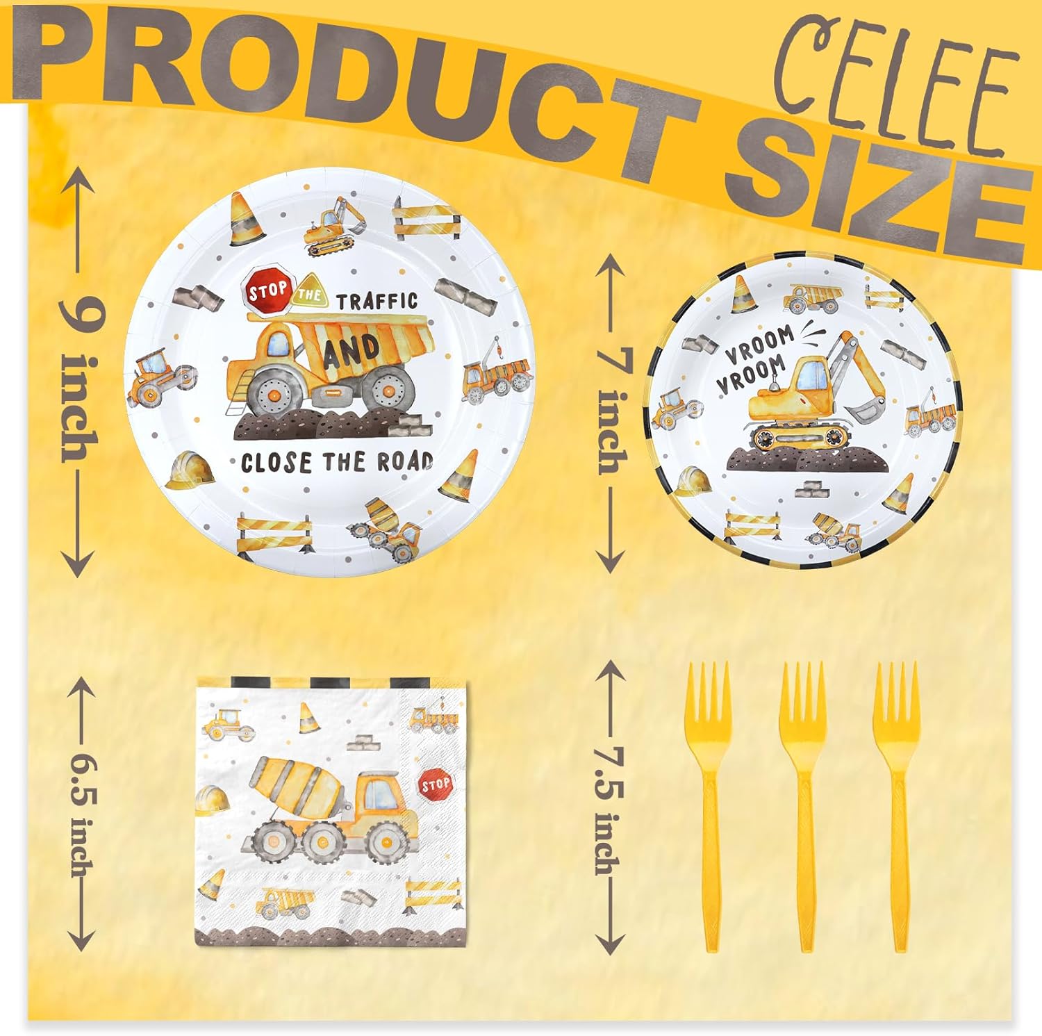 Construction Birthday Party Decorations Set - Construction Party Decorations, Plates, Napkins, and Forks for 20 Guests - Construction Themed Disposable Tableware and Birthday Decorations - Image 2