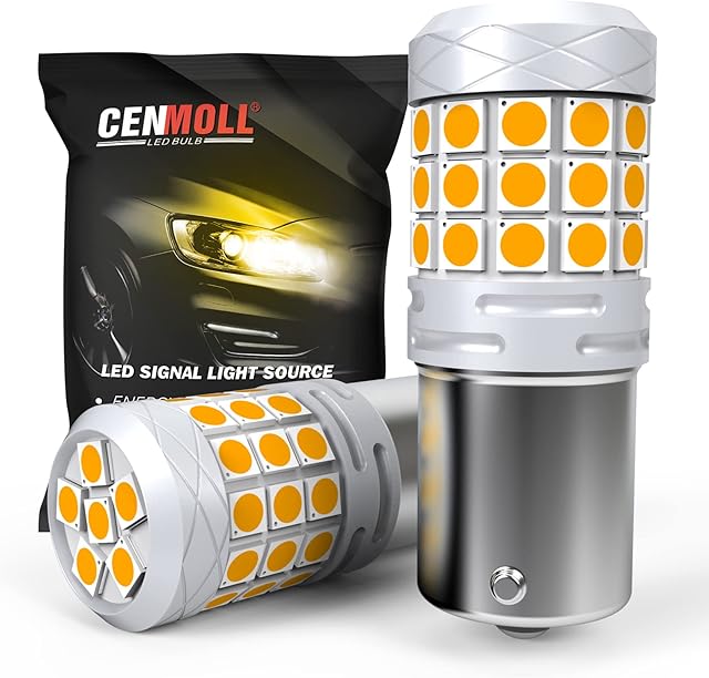 Cenmoll BAU15S 581 PY21W Car Bulb Amber Yellow, Super Bright 40W 2000LM 12V-24V RY10W 581 PY21W Led Bulb Canbus Error Free for Backup Reverse Parking Light Turn Signal Brake Tail Lights, Pack of 2