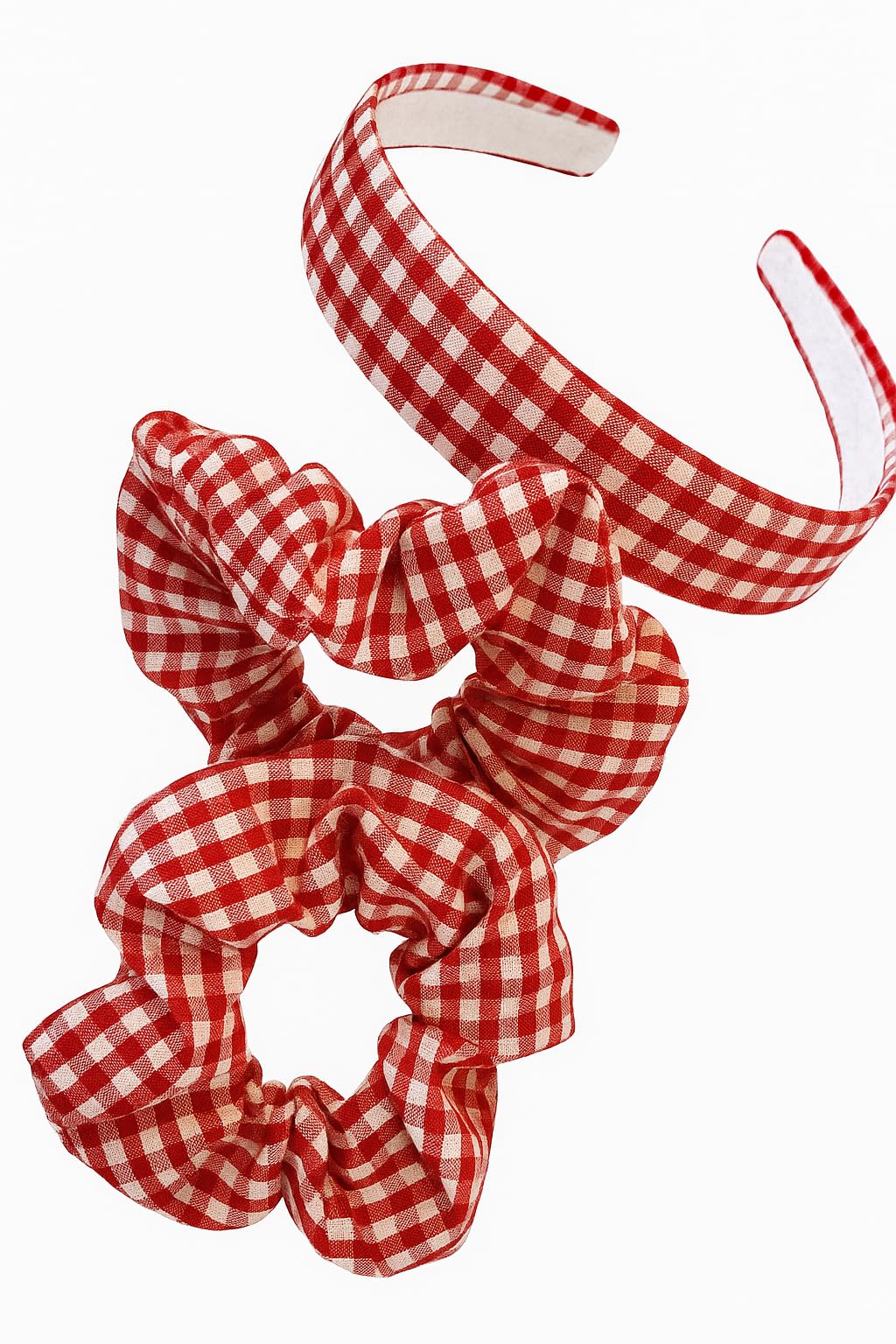 Girls Gingham Hair Set - Red School Headband & 2 Matching Scrunchies - Image 2