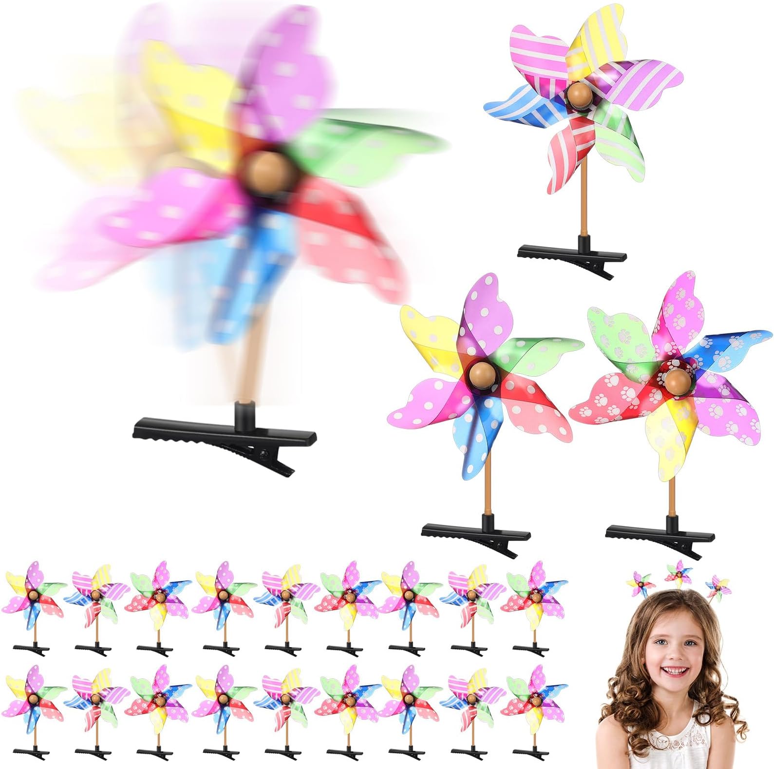 30 Pcs Bean Sprout Hair Clips Mixed Style Plant Hairpins Flower Plant Hair Clip Little Grass Barrette Butterfly Headwear Hair Accessories for Women Girl School Home Party (Windmill)