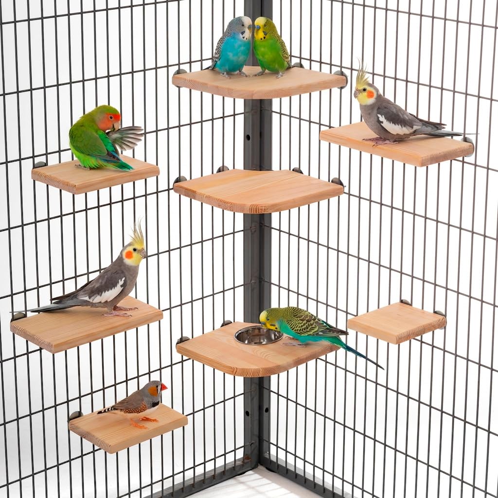 Haustier-Plattform-Set aus Holz mit Schale, 8 Ledges für Chinchilla-Käfig, Kiefer natur