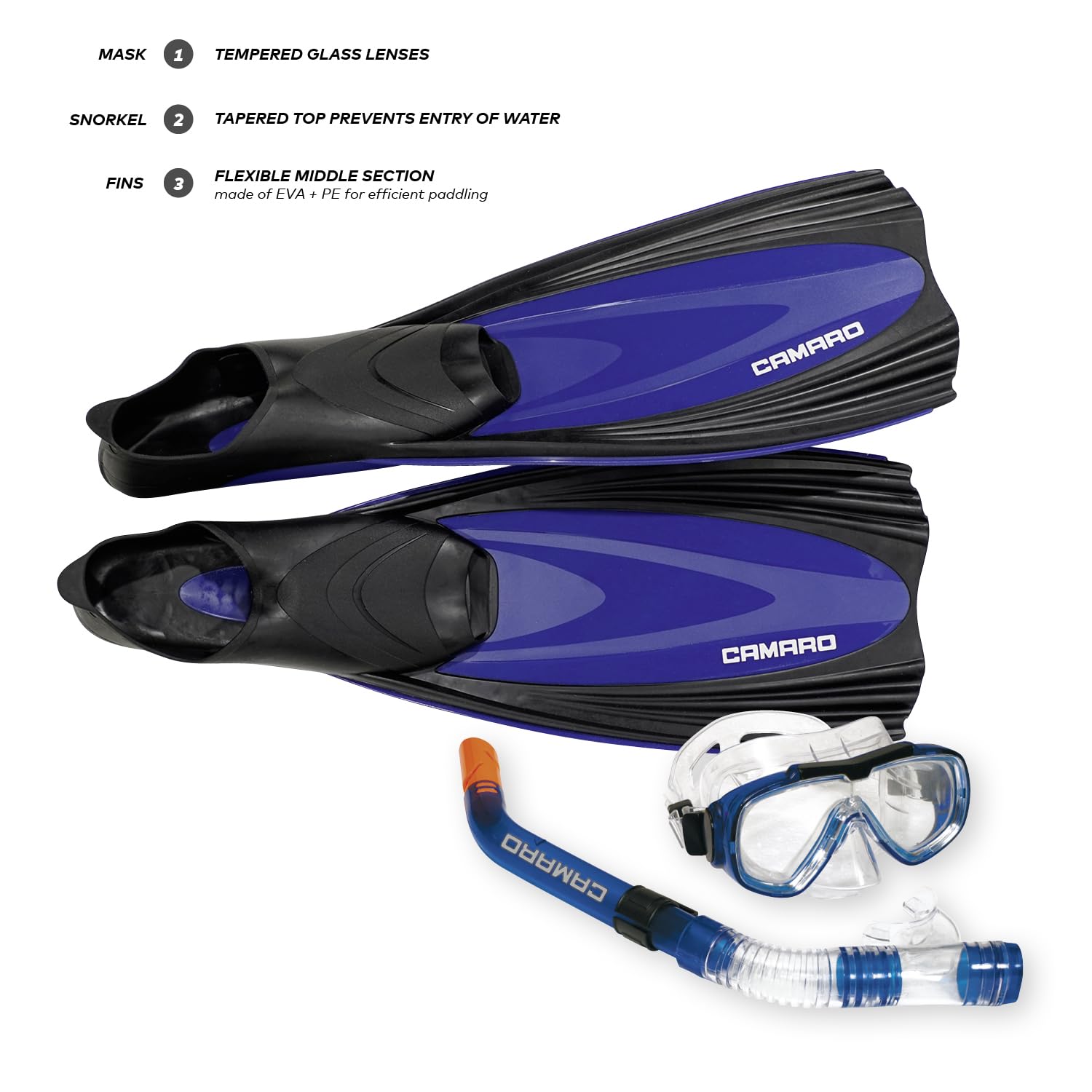 CAMARO Professional Complete Flossenset Schnorchelset Tauchset Maske Schnorchel Flossen