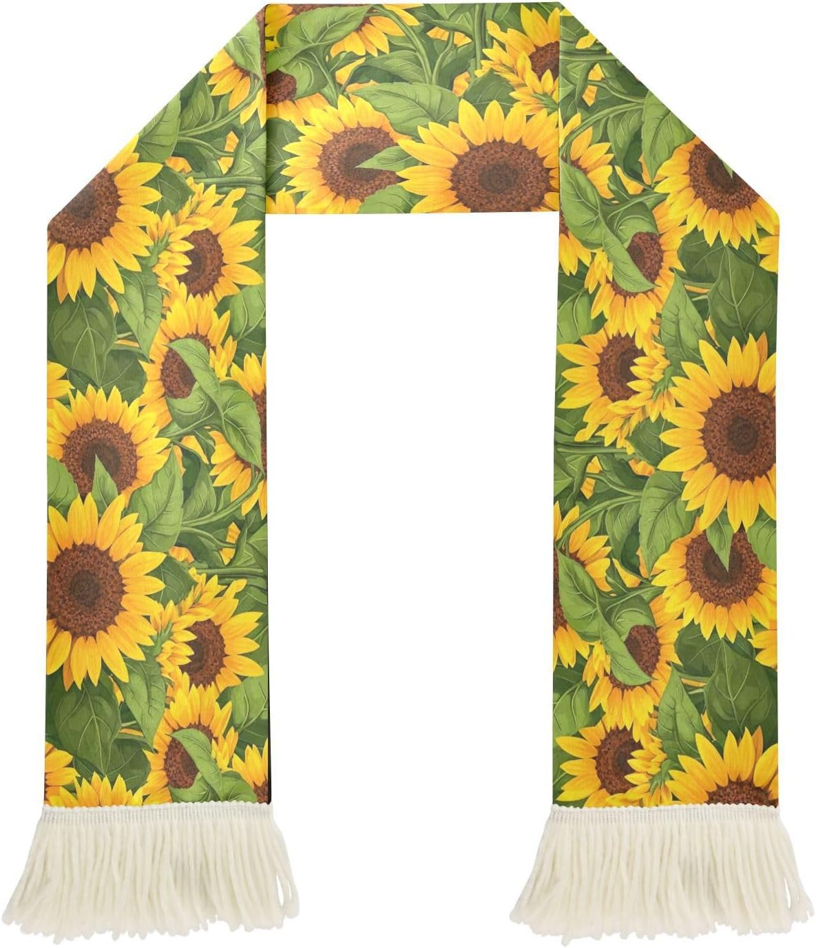 CHIFIGNO Yellow Sunflower Green Leaf Sports Fan Scarf for Sweat, Quick Dry Polyester Soccer Scarf with Fringe for Games