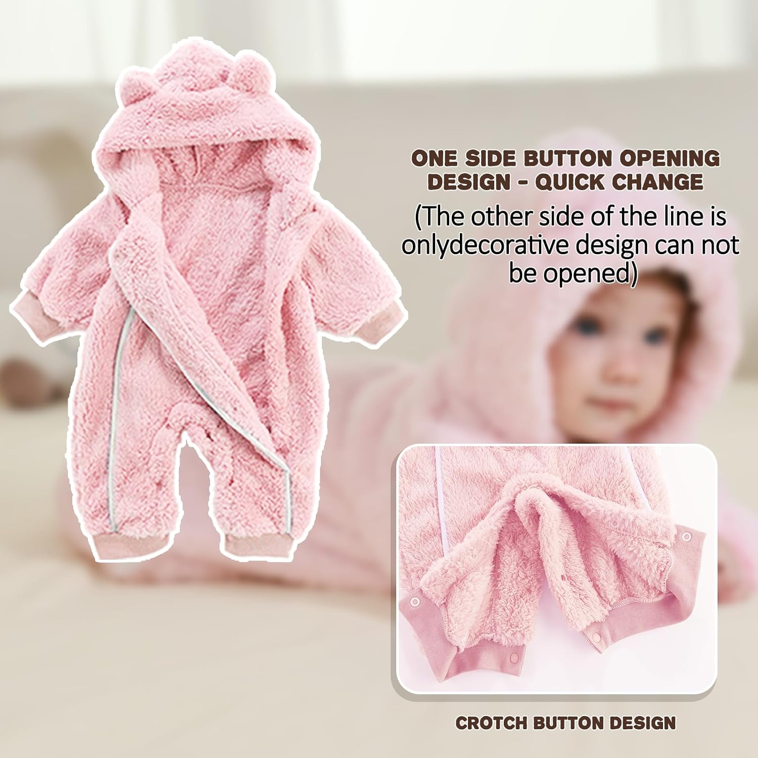 Newborn Baby Bear Outfit Suit Girls Boys Fleece Jumpsuit Romper Hooded Coat Winter Clothes Outwear Snowsuit - Image 2