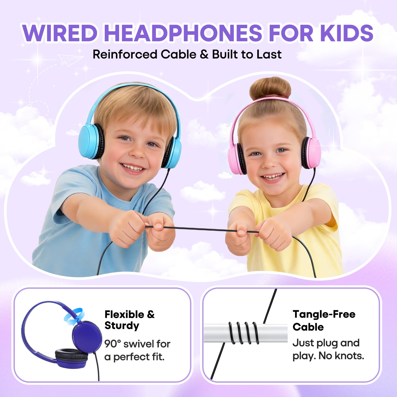 Cuffie per aule per bambini, confezione da 10 pezzi, resistenti, con cavo, set di classe per studenti, biblioteca, scuola, Chromebook, laptop, computer, con jack da 3,5 mm (HY30, 10 misti)