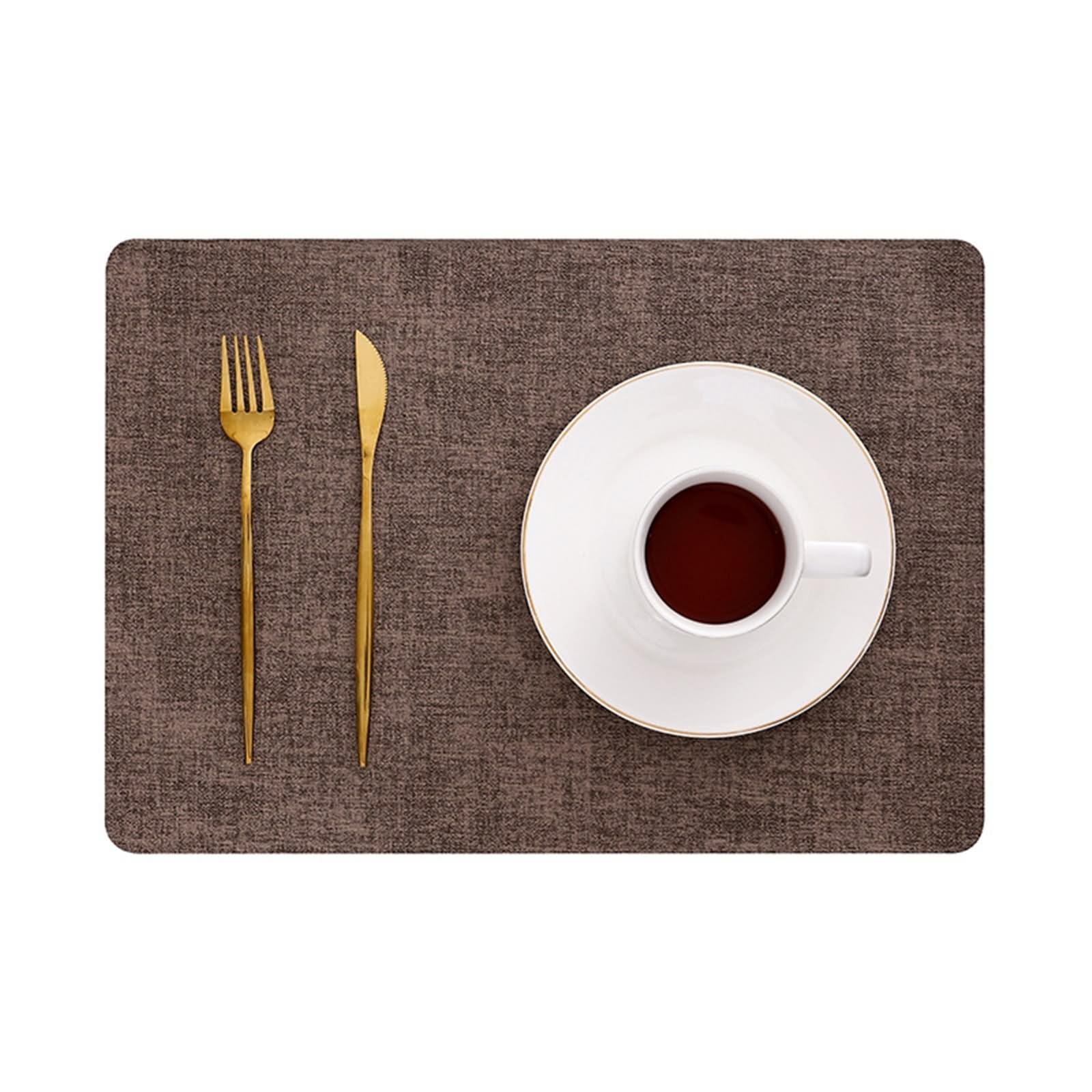 Platzdeckchen Vintage Landhausstil 4er Set, Platzdeckchen Cafe 30x43cm Einfarbige, Gewebte Struktur Leder Kaffee