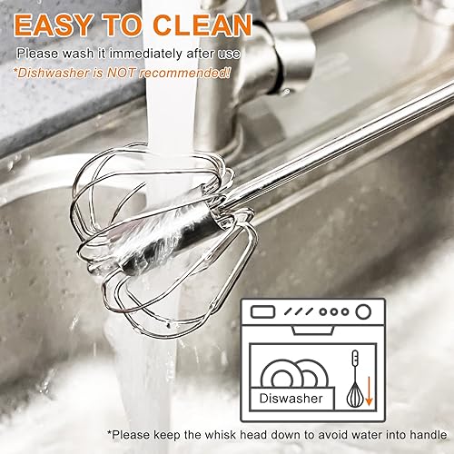 Miniatura 5 de Batidor de mano, batidor de huevo semiautomático, batidor de huevo de acero inoxidable para mezclar en casa, batir, batir, revolver, 14+12+10