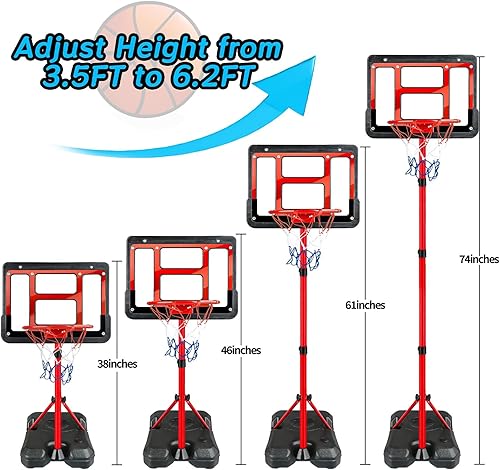 Miniatura 3 de Regalos de juguete para niños de 3, 4, 5, 6, 7, 8 años, aro de baloncesto para niños, altura ajustable de 3.5 a 6.2 pies, mini aro de baloncesto