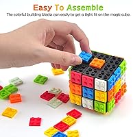 Vista 2 de Speed Cube - Cubo de ladrillo integrado de 3 x 3 x 3 pulgadas con bloques de construcción, rompecabezas de cubo mágico, juguetes creativos