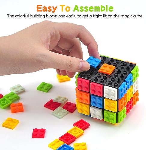 Miniatura 2 de ACROFEK Brain Teaser 3x3 Speed Cube, Building Bricks Blocks Magic Cube 2-in-1 Puzzle Toy, Creative Gifts for Kids Adults (Black)