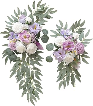 Faux Flower Swag Set of 2, Purple Artificial Flowers Swags for Wedding Arch, Wedding Welcome Signs, Welcome Reception Ceremony Signs Decorations