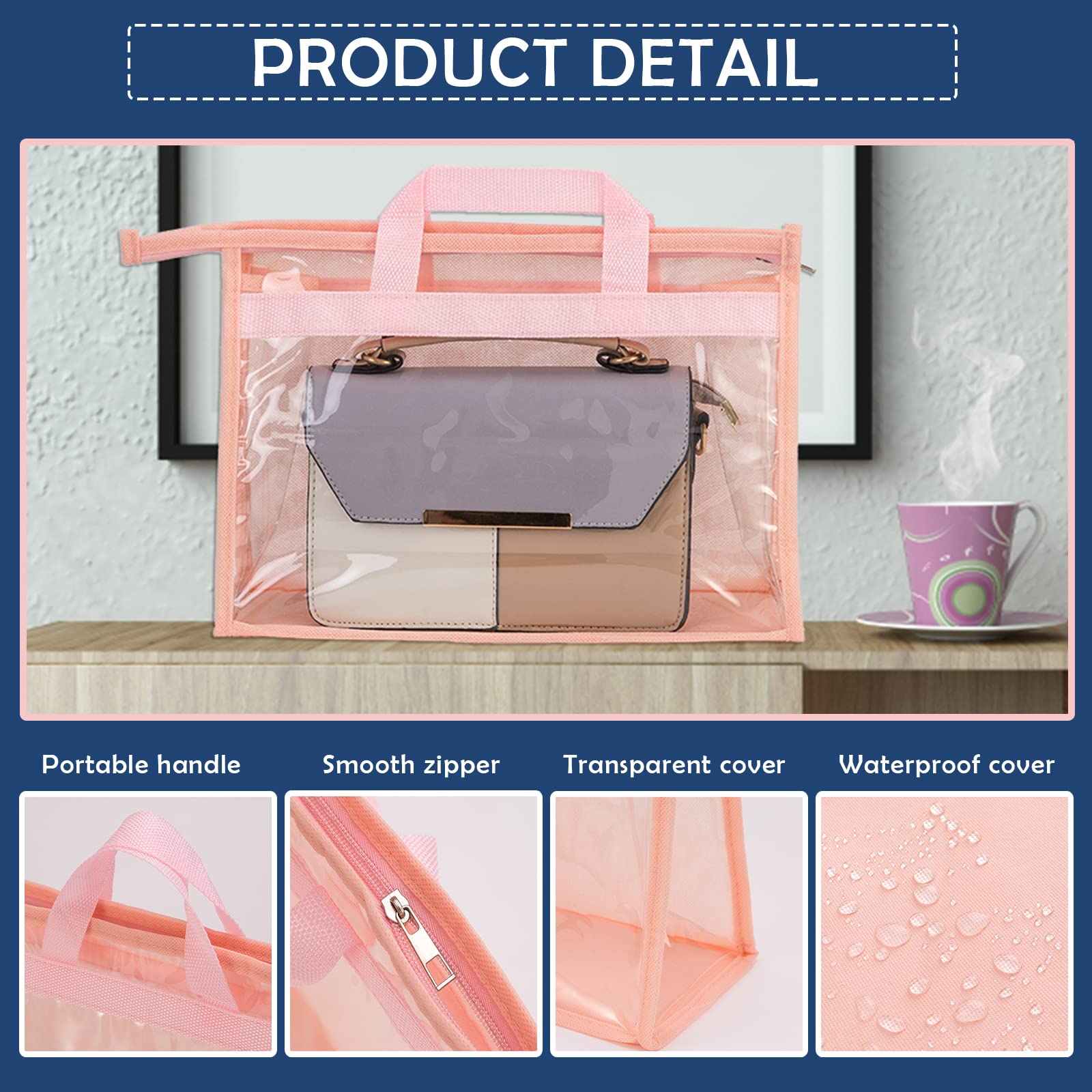 Paquete de 8 bolsas para el polvo de bolso transparente organizador de almacenamiento para armario, bolsas pequeñas a extragrandes, bolsas sin polvo, bolsas colgantes con cremallera, bolsa de
