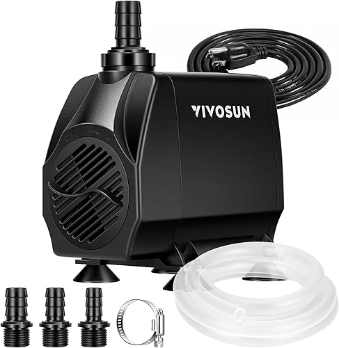 VIVOSUN Bomba de agua sumergible de 1050 GPH de 100 W, bomba de fuente silenciosa con elevación de cabeza de 13.1 pies, cable de alimentación de 6.6