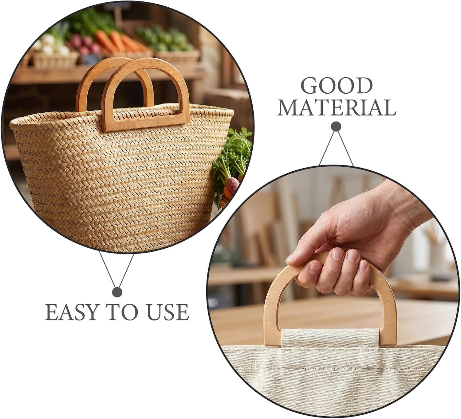 HANABASS 6pcs Wooden D-Shaped Handbag Handles for Straw Handbags and Handmade Beach Crochet Bags, Replacement Purse Handles with Stable Support and Decorative Enhanced Aesthetic Design image 3