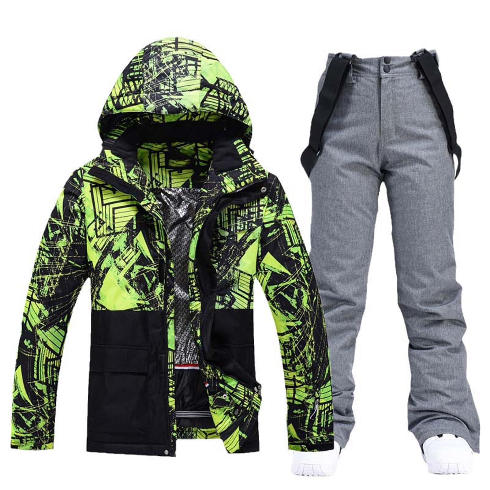 USTZFTBCL Men's Ski Suit Waterproof Windproof Warm Winter Outdoor Jacket Pants Sports Set