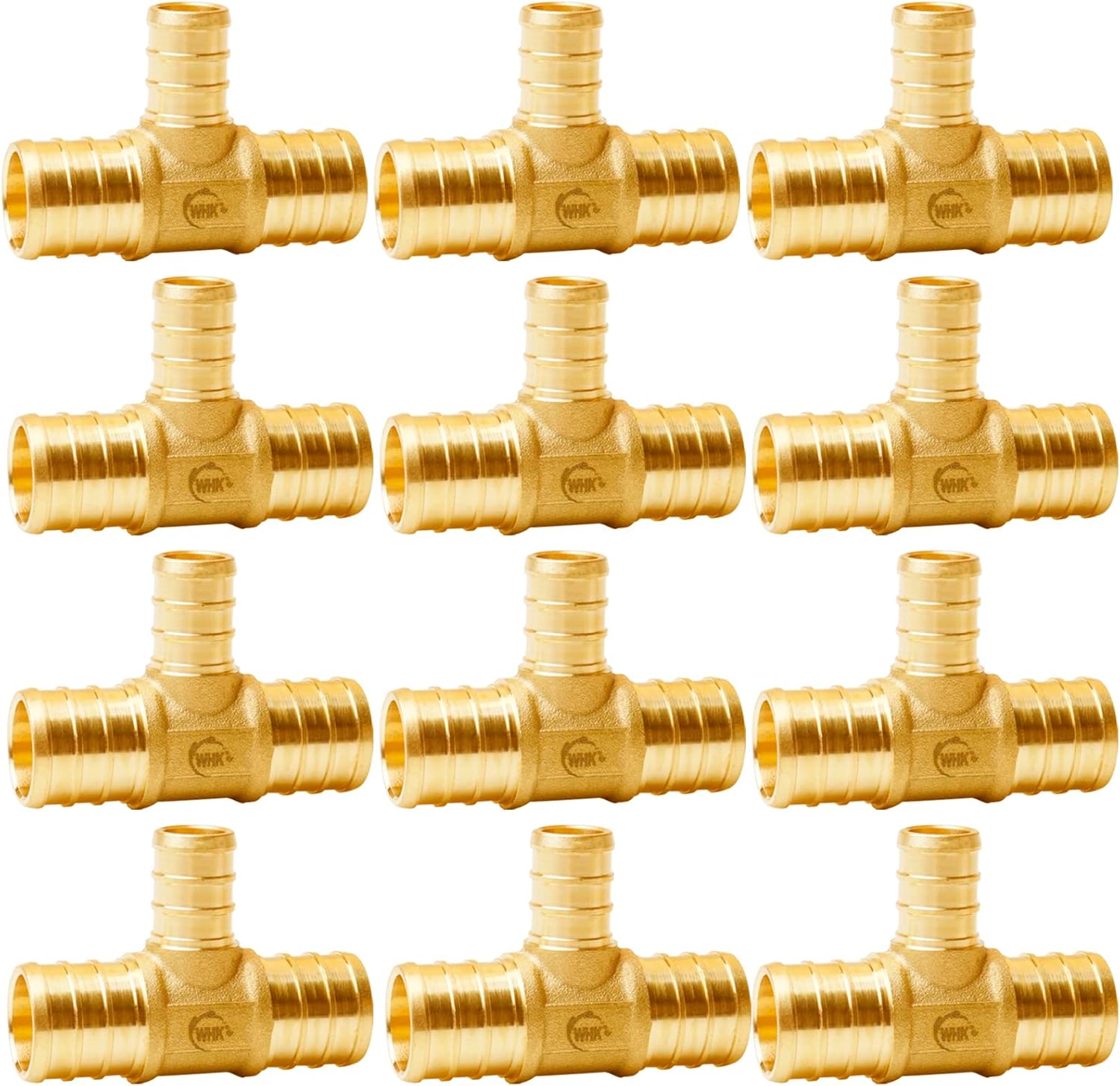WHK 12 PACK 3/4" X 3/4" X 1/2" PEX Reducing Tee Crimp fittings to apply for Pex B (Lead-Free Brass)