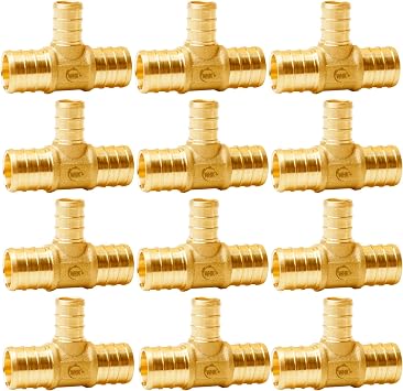 WHK 12 PACK 3/4" X 3/4" X 1/2" PEX Reducing Tee Crimp fittings to apply for Pex B Lead-Free Brass