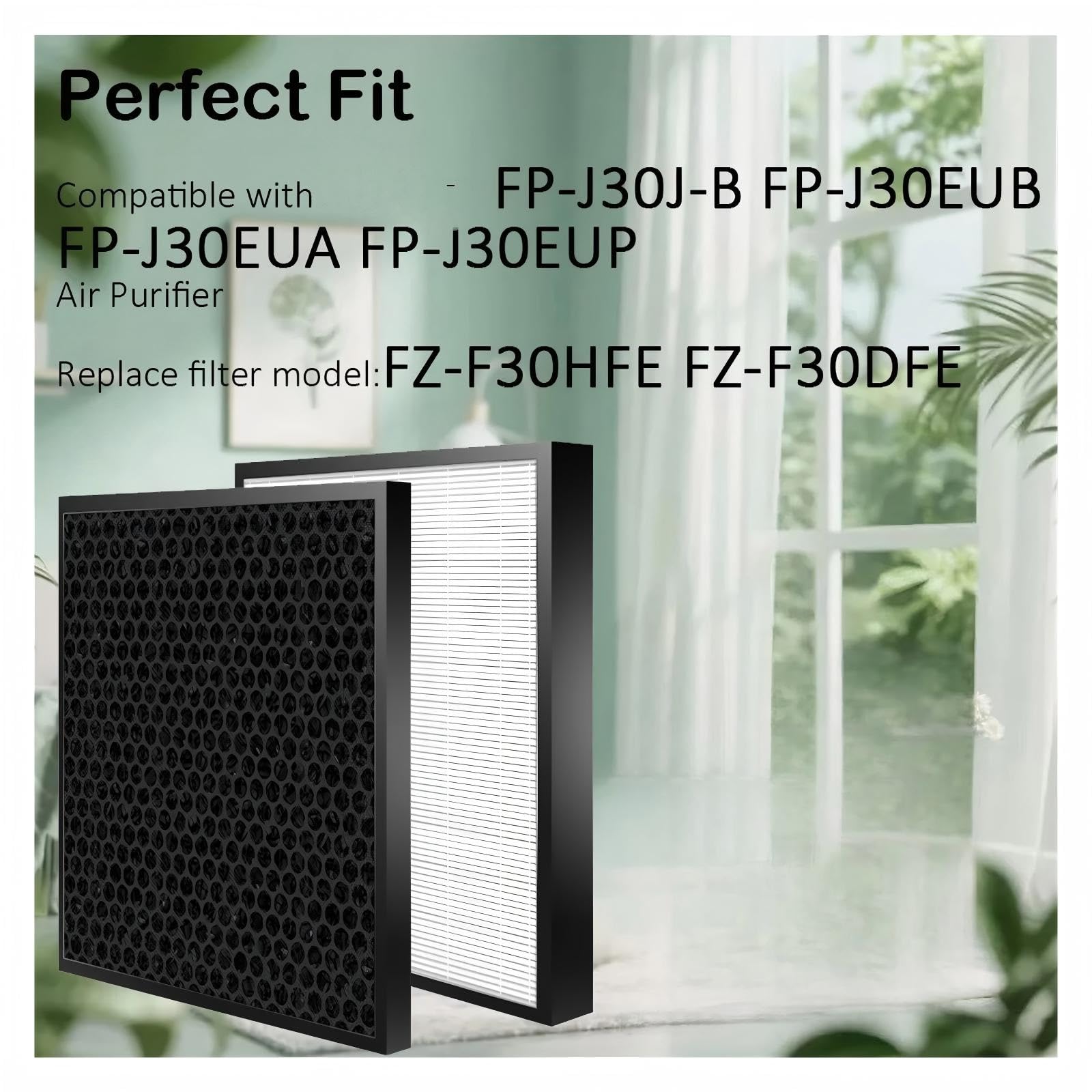 Filtr HEPA FZ-F30HFE Filtr węglowy FZ-F30DFE Oczyszczacz powietrza, Compatible With Sharp, do FP-J30J FP-J30J-B FPJ30J FP-J30EUB FP-J30EUA FP-J30EUP
