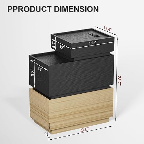 Miniatura 3 de UEV Mesa auxiliar con estación de carga, mesita de noche con cajones y almacenamiento, mesa auxiliar estrecha con puertos USB y tomas de corriente