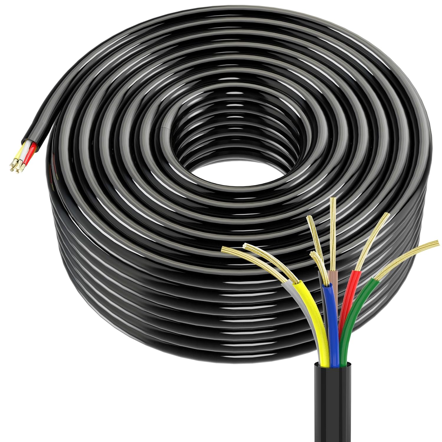 100FT 7 Way Trailer Wiring Harness, 14 Gauge 7 Conductor 30% CCA Wire Color Coded, DOT and SAE Approved Heavy Duty Trailer Wire for RV Camper Boat Utility Trailer Wiring Kit