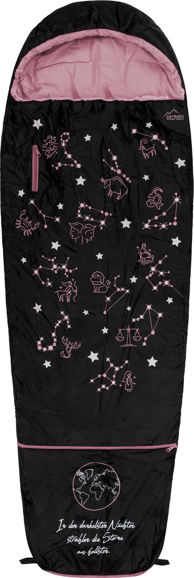 Kinder Schlafsack 3 Jahreszeiten Outdoor Deckenschlafsack Reise Mumienschlafsack - 4 bis 15 Jahren mit Sternzeichen-Motiv - Erweiterbarer Kinderschlafsack von 100 cm - 155 cm