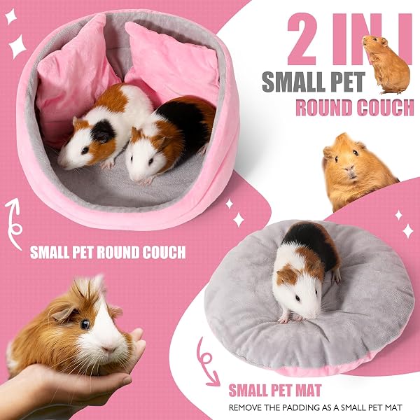 Guinea Pig Couch - Guinea Pig Bed, Removable Cushioned Pillow, Round Cuddle Cup Shape, Pure Pink and Gray, Ideal Bed for Small Pets - 2