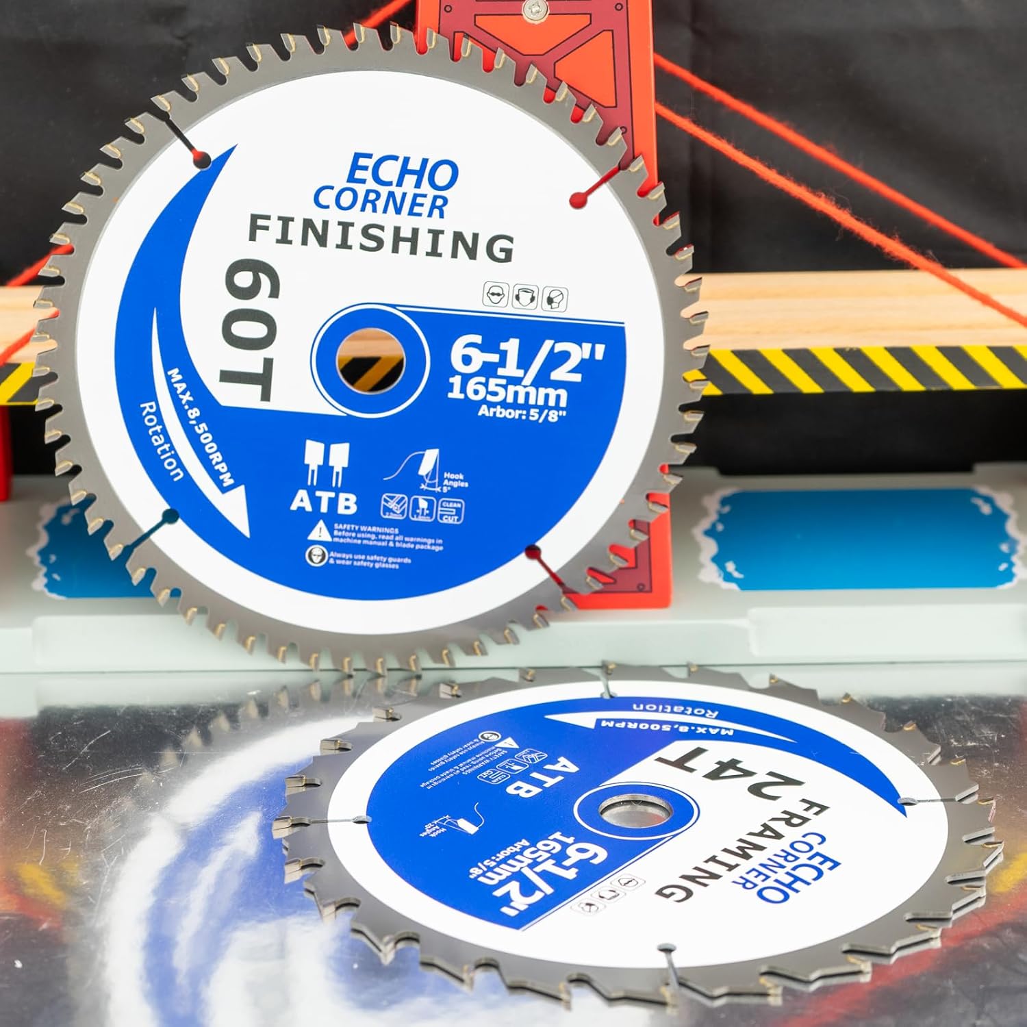 6-1/2 Inch Ciruclar Saw Blade Heavy Duty 24T/60T Combo Pack, Fast Finishing Fine Cut Crosscut Framing Ripping Laminate Plywood Plastic Lumber, 5/8" Arbor