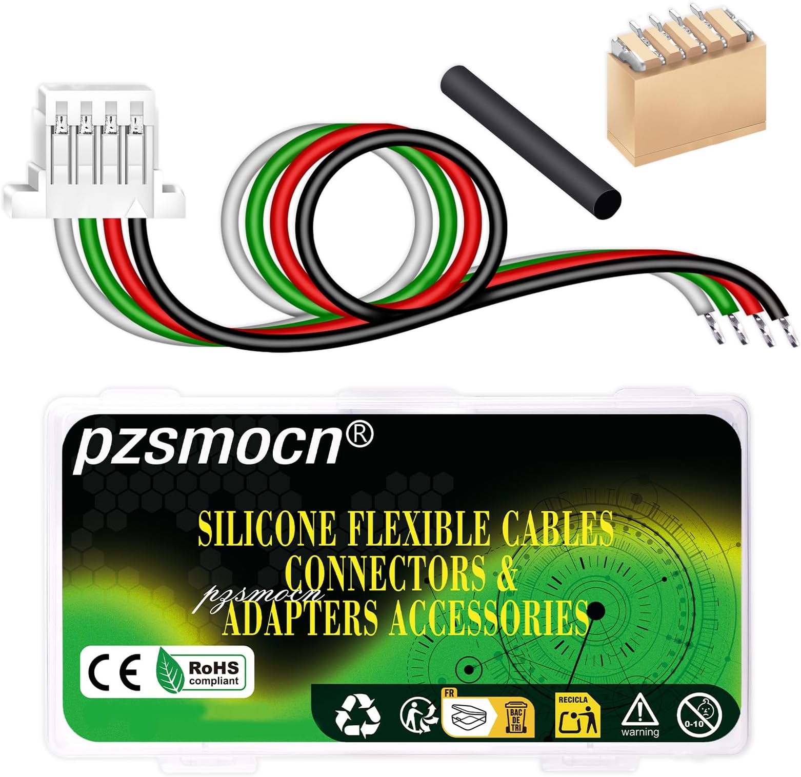 10 Sets/40 Pcs Mini Micro JST-SH-SMD-VHR 1.0mm 4-Pin 30AWG Silicone Cable Adapter Kit, Female Connector with Pre-Crimped Wire 20cm and IC Male Plug，for LED Strips Lights, RC Toys, Batteries