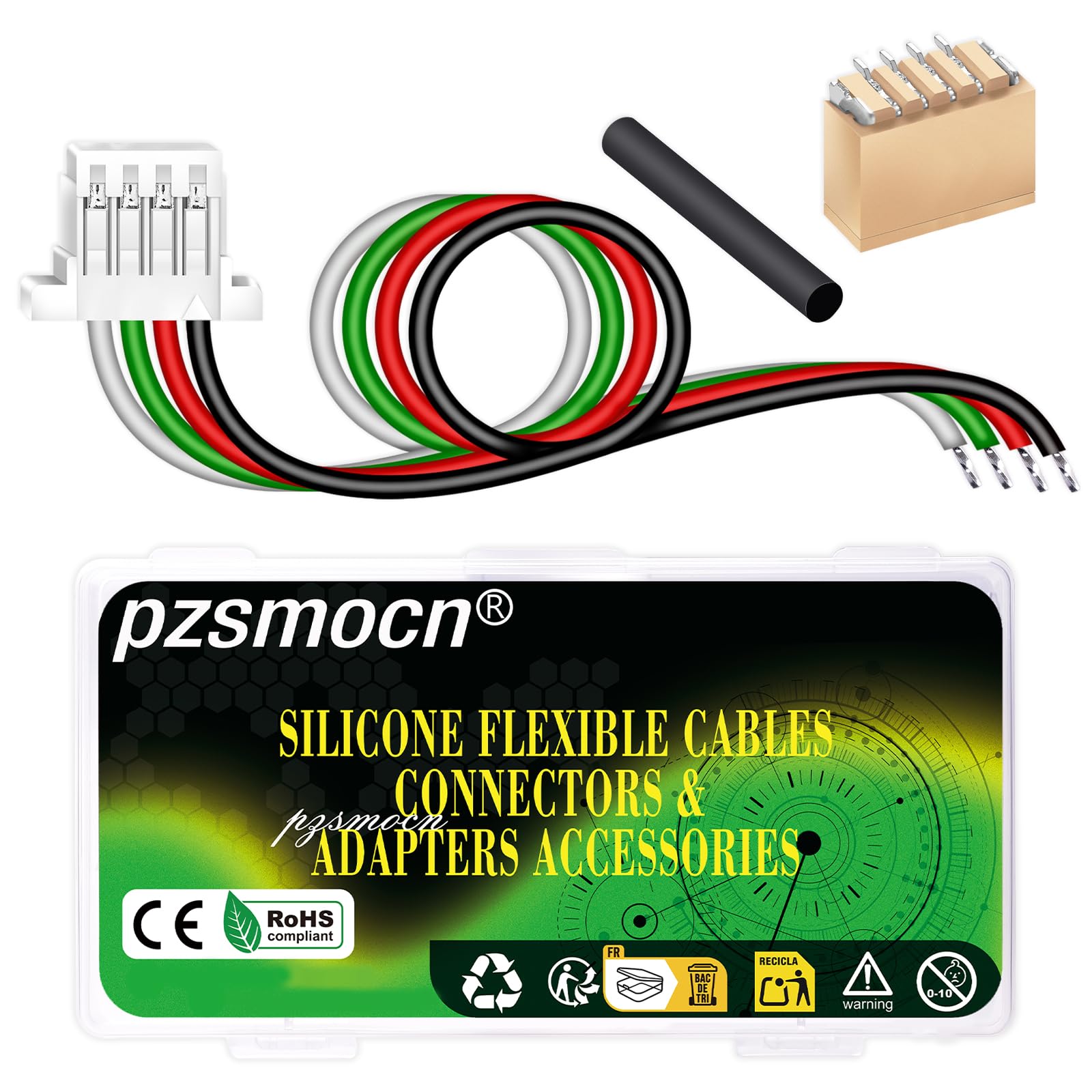 pzsmocn 10 Sets/40 Pcs Mini Micro JST-SH-SMD-VHR 1.0mm 4-Pin 30AWG Silicone Cable Adapter Kit, Female Connector with Pre-Crimped Wire 20cm and IC Male Plug，for LED Strips Lights, RC Toys, Batteries
