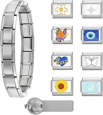 Italian Charm Bracelet Set Starter Brasslet Assorted Charms Opening Tool 9mm Modular Charm Bracelet Link Handmade DIY Jewelry Gift