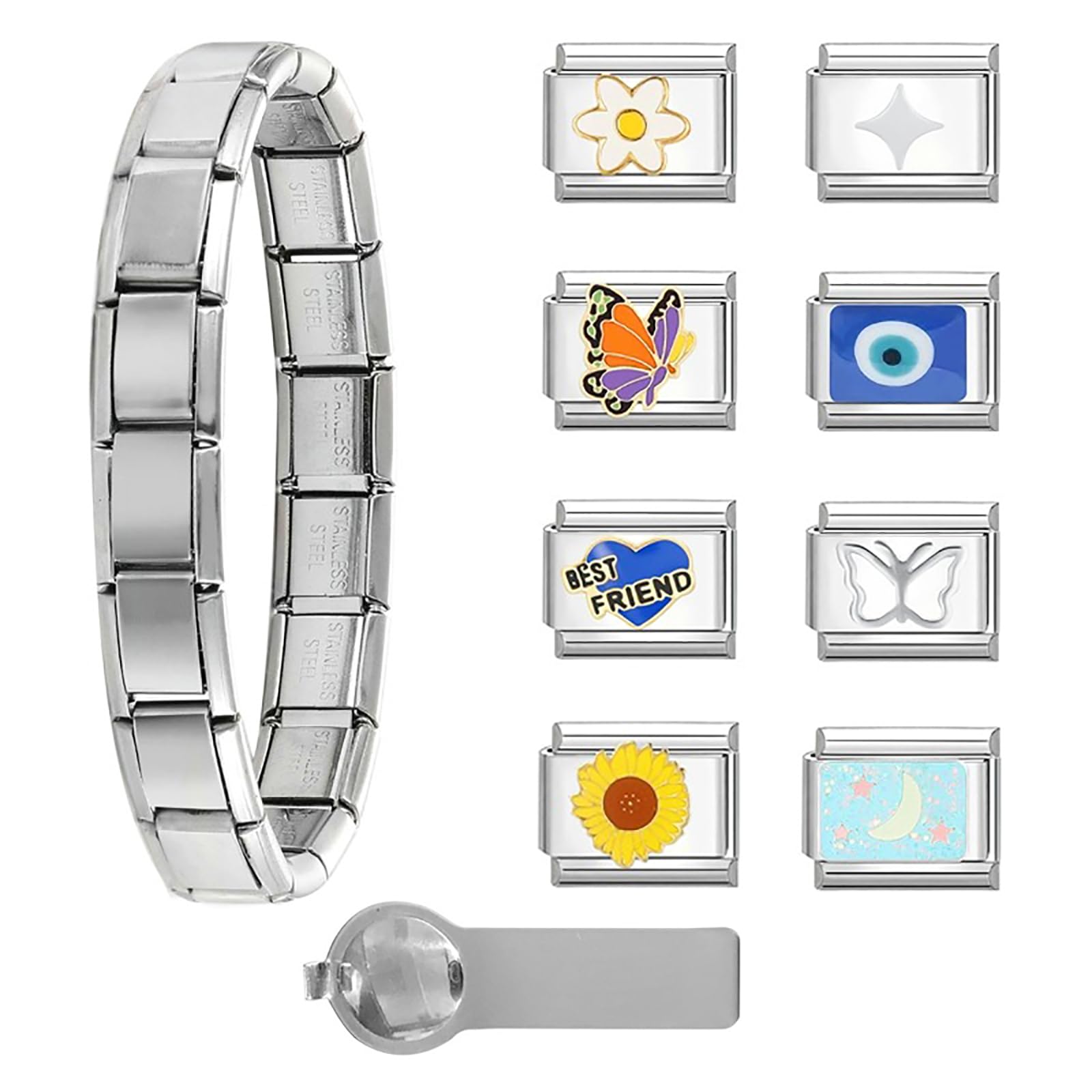 ITingstereItalian Charms Bracelet Sets with 1Pcs Starter Brascelet 9Pcs Charms 9mm Italian Modular Charm Bracelet DIY Module Jewelry Gifts