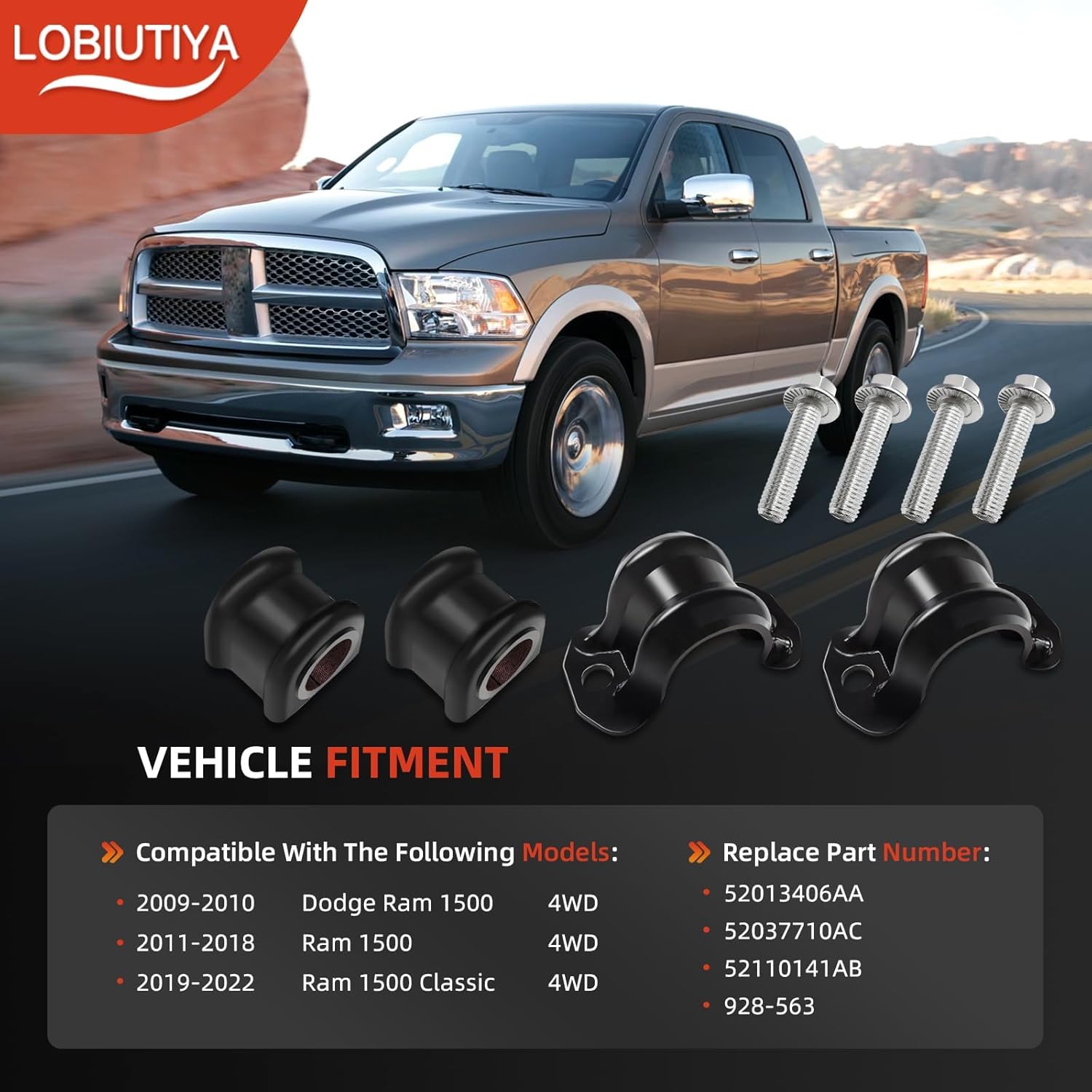 K80894 Front Sway Bar End Links and Brackets Kit with Bushings Fits for 2009-2010 Dodge Ram 1500, 2011-2018 Ram 1500, 2019-2022 Ram Classic 1500 4WD,52110141AB