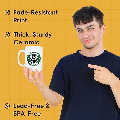 Miniatura 4 de LookHUMAN Legend of Zelda - Taza de café Hyrule, tazas de café únicas para los amantes de las leyendas de Zelda, tazas de café de cerámica con