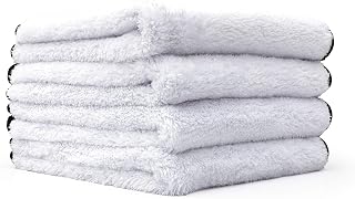 The Rag Company - Everest 550 - Ultra Plush Korean 70/30 Blend, Professional Microfiber Detailing Towels, 550gsm, 16in x 16in, White (4-Pack)