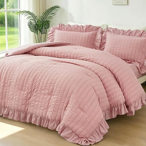 Dusty Pink Comforter Set Queen 5 Pieces Ruffled Bedding Set