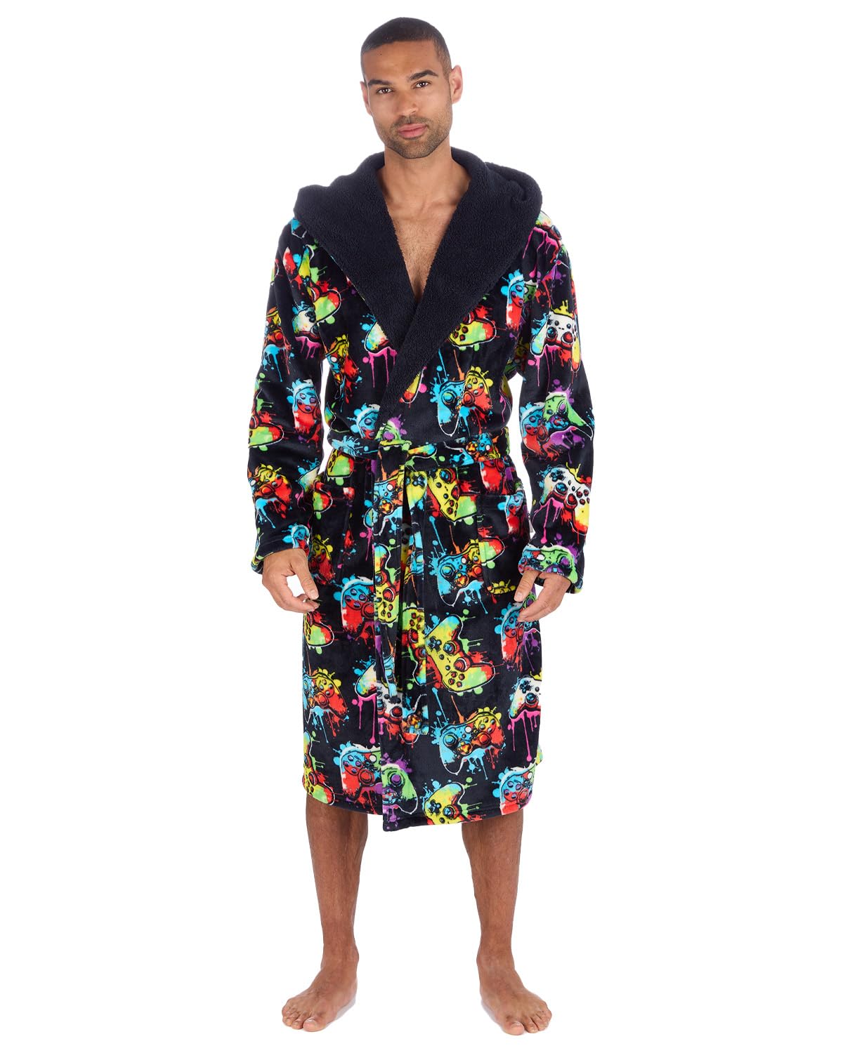 Undercover Mens Hooded Fleece Dressing Gown 31B2176 Navy Gamer Medium