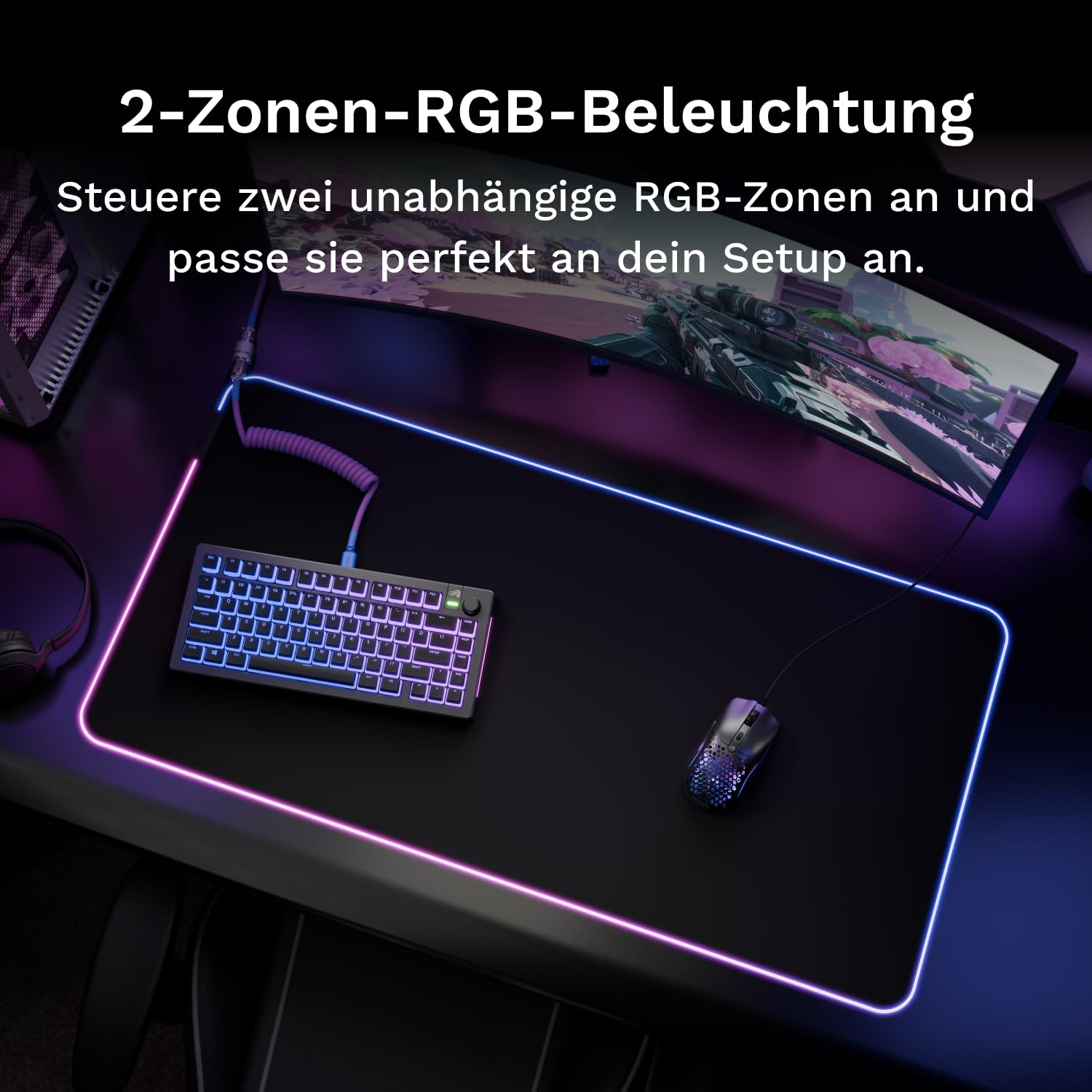 GLORIOUS GMP 2 GLED Stoff Gaming Mauspad (XXL) InfiniGlow RGB, 915x460mm | 2-Zonen-RGB-Beleuchtung, Nahtlose Verarbeitung, Mikrofaseroberfläche für Speed & Kontrolle, Rutschfeste Unterseite für PC