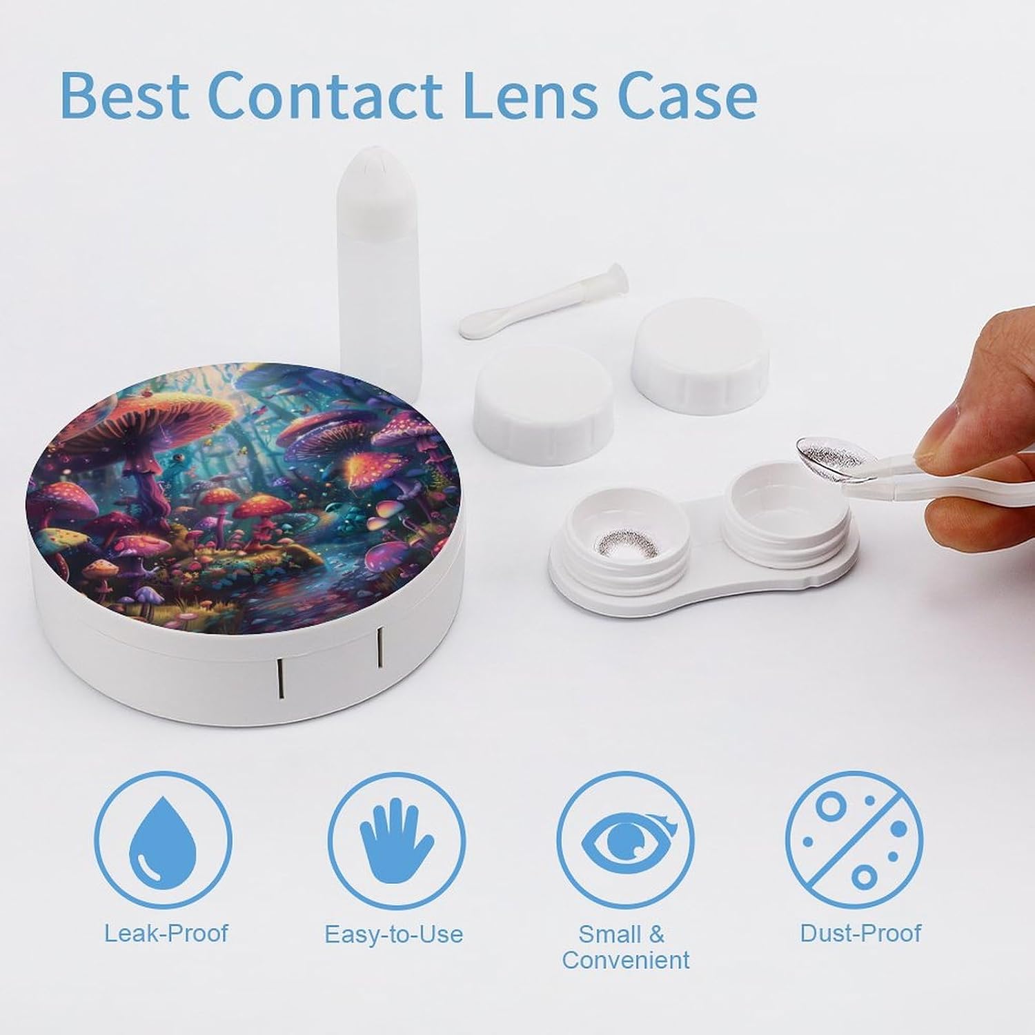 Mushroom with Overflowing River Contact Lens Case Box Holder Container Daily Contact Lens Organizer for Travel Daliy Use