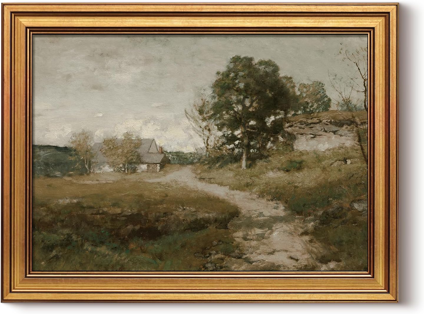 ARPEOTCY Gold Framed Canvas Wall Art, 12x16inch, Country Road Landscape Art Prints, Retro Vintage Decor for Kitchen Bedroom Living Room Shelf, Rustic Earthy Moody Decor,Small