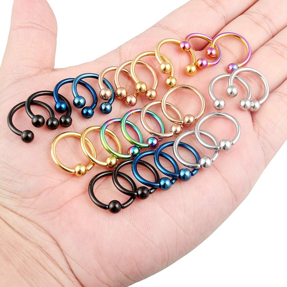 Miniatura 7 de Kridzisw 24 anillos de acero quirúrgico de 12 G con cuentas cautivas para la nariz tabique ceja labio pezón lengua ombligo joyería para mujeres y