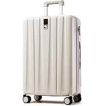29 Inch Luggage Suitcases with Spinner Wheels Lightweight PC Hardside Rolling Suitcase with Travel Lock, Checked-Large (Ivory White)